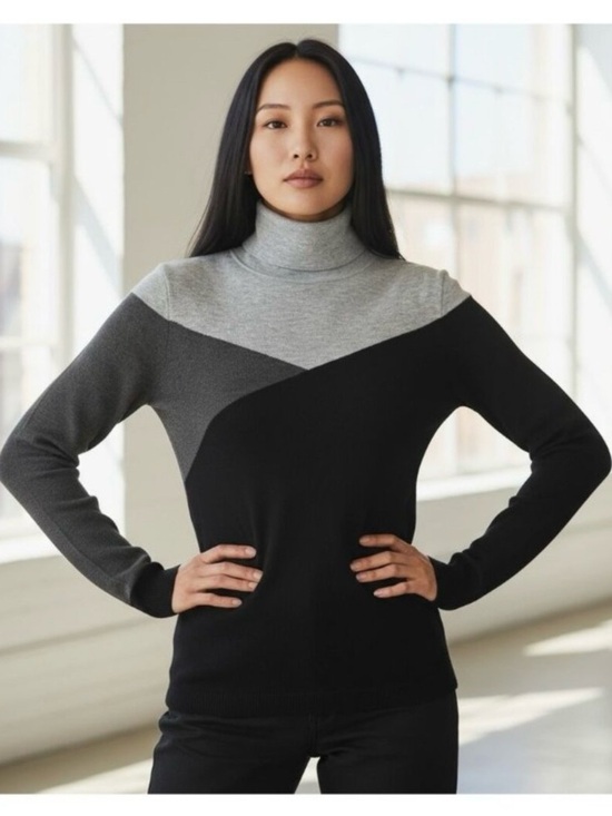 Chico's Sweaters - Chico's Black & Gray Colorblock Eco Turtleneck Knit Modern Lagenlook Artsy